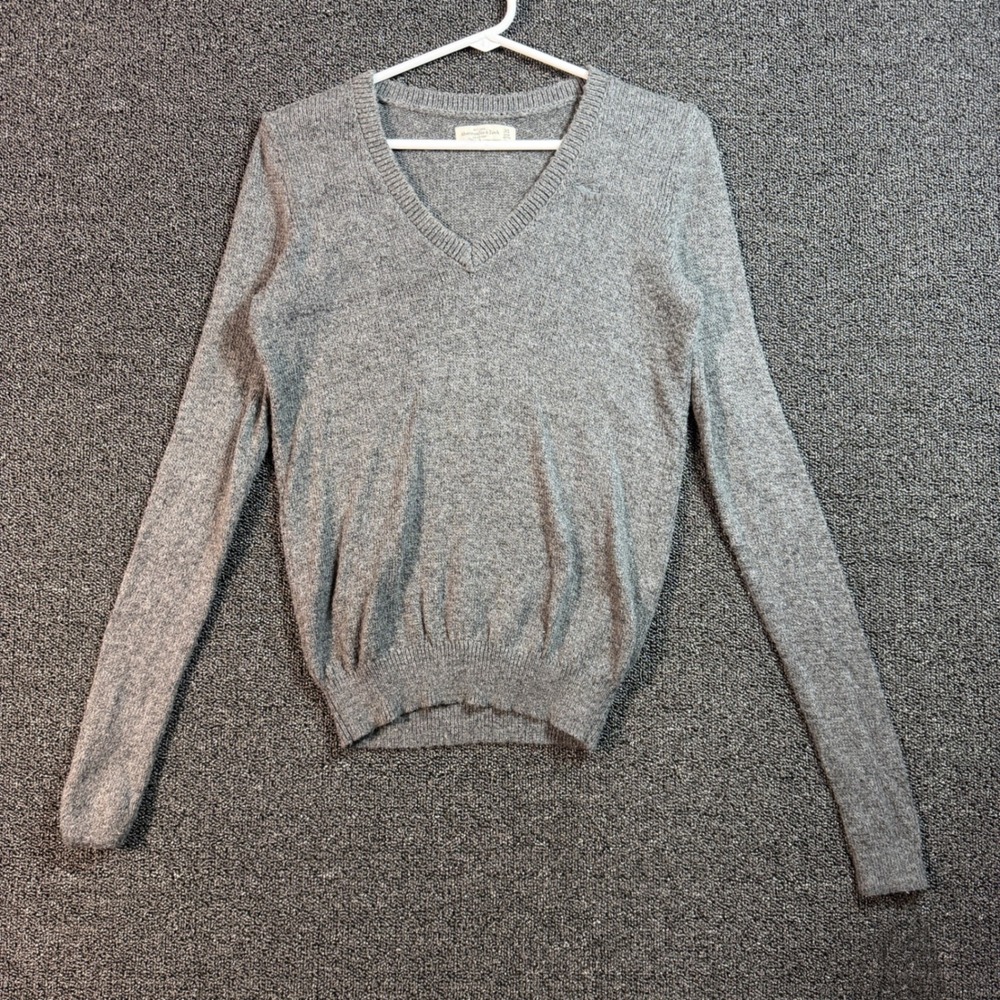 Abercrombie & Fitch Long Sleeve V-Neck Sweater Women's XS Grey Cotton Blend Y2K
